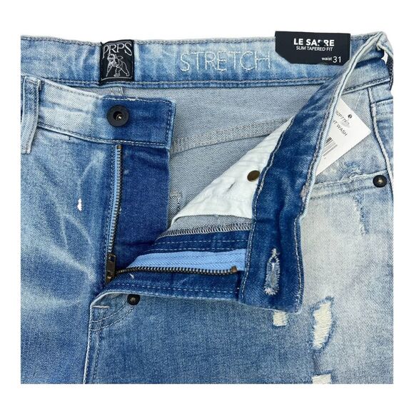 New PRPS Le Sabre Men US 31 Light Wash Jeans Ripped Bleached Slim Fit Casual - Picture 8 of 13